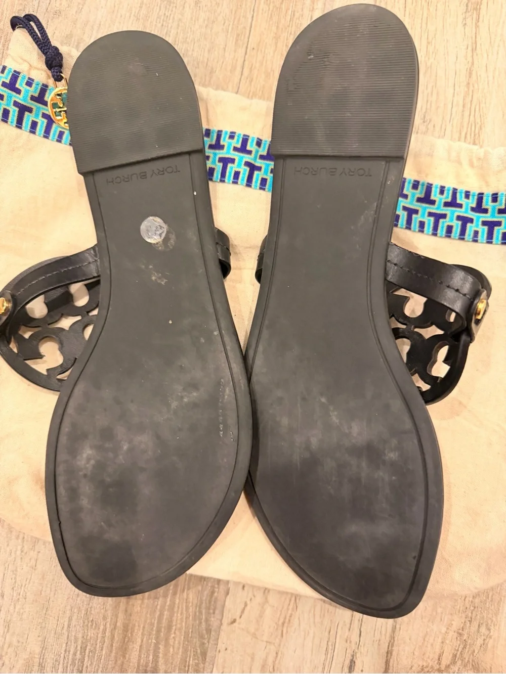 Tory Burch Black Miller Leather Thong Sandals